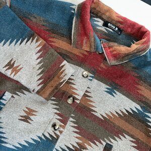 Blue B Collection Shacket Aztec Western Blanket Boxy Soft Button Up Cozy Women M